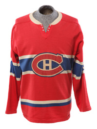 Number 7 artifact in the Original Hockey Hall of Fame collection - Maurice Rocket Richard number 9 Montreal Canadiens jersey